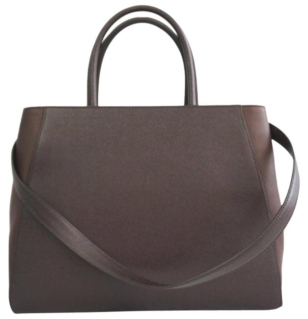 Fendi New 2jour Large Dark Brown Leather Tote 