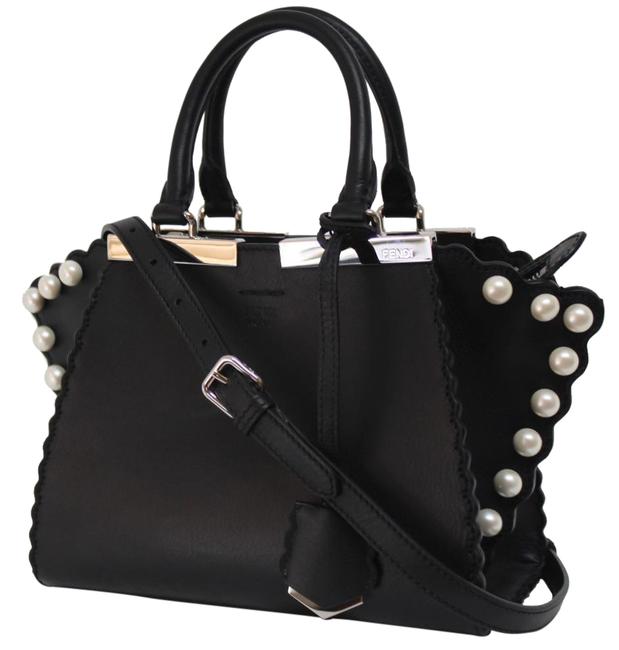 Fendi New 3jours Mini Pearl Black CottonPolyurethaneLeather Messenger Bag 