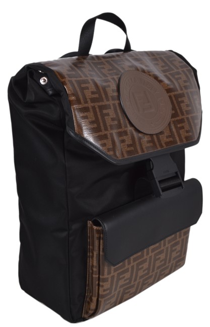 Fendi New Ff BrownBlack NylonLeather Backpack 