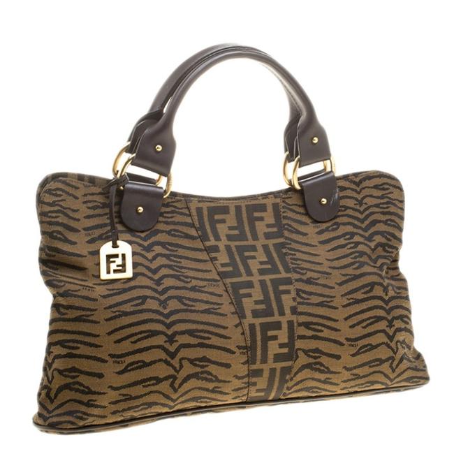 Fendi Obacco Zucca Zebra Print Shopper Brown Canvas Tote 