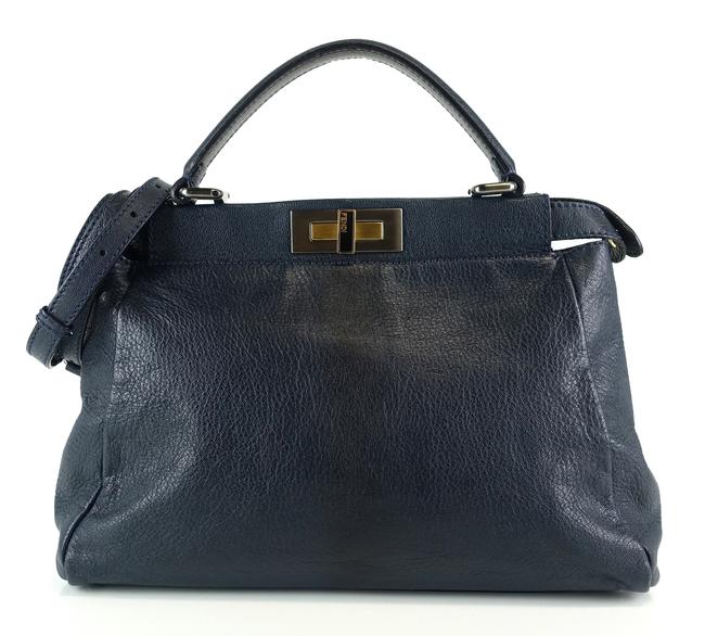 Fendi Ombre Peekaboo Regular Navy Blue Goat Skin Leather Tote 