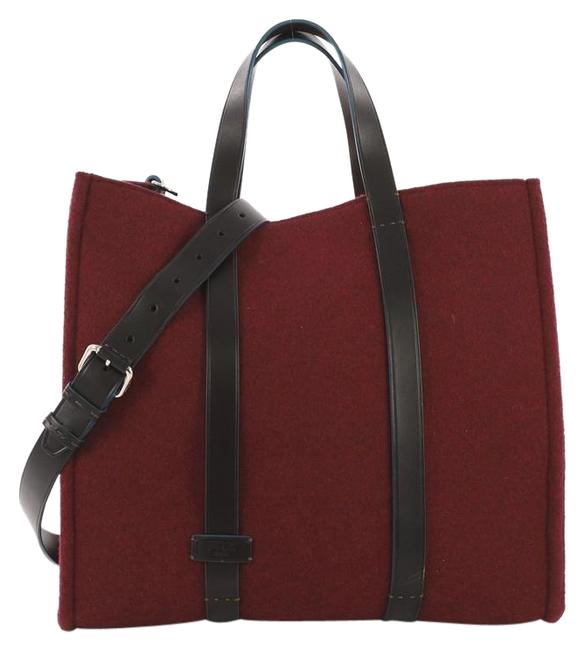 Fendi Open Convertible Large Burgundy Wool Tote 