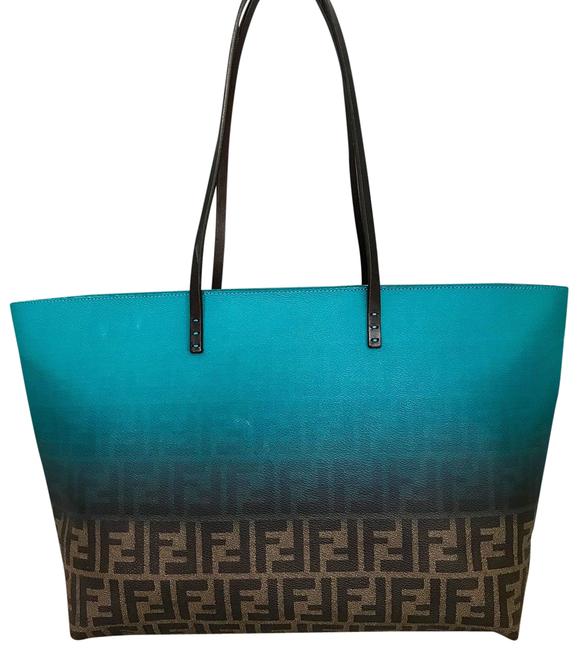 Fendi Painted Roll Zucca Green Canvas Tote 