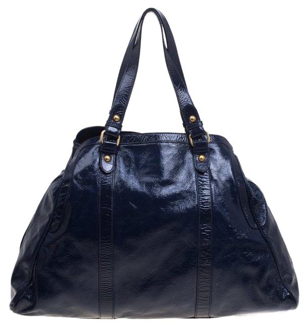 Fendi Patent Oversized De Jour Navy Blue Leather Tote 