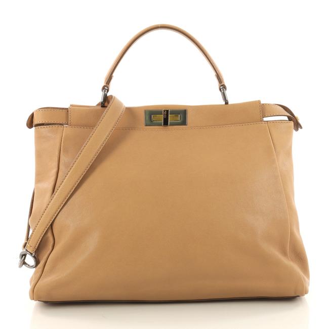Fendi Peekaboo Handbag Large Beige Leather Tote 