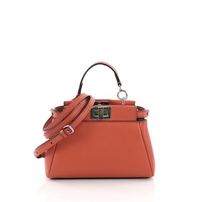 Fendi Peekaboo Handbag Micro Peach Leather Tote 