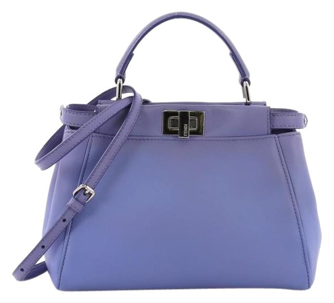 Fendi Peekaboo Handbag Mini Purple Leather Tote 