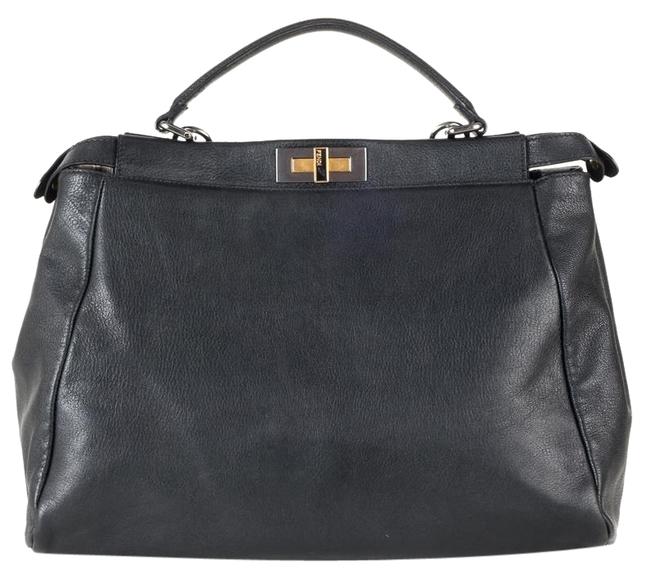 Fendi "Peekaboo" Handle Black Leather Tote 