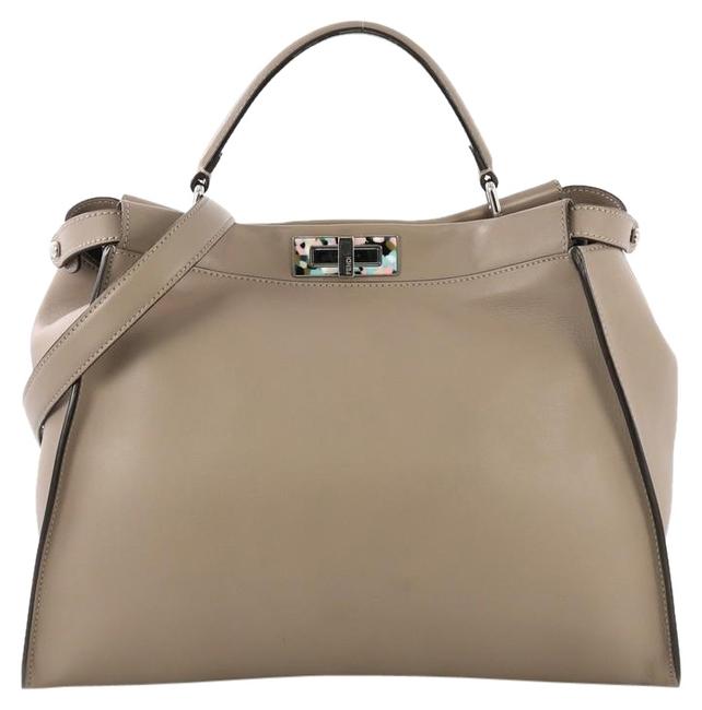 Fendi Peekaboo Large Gray Leather Tote 