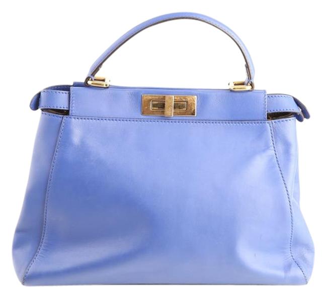 Fendi Peekaboo Medium Blue Leather Tote 