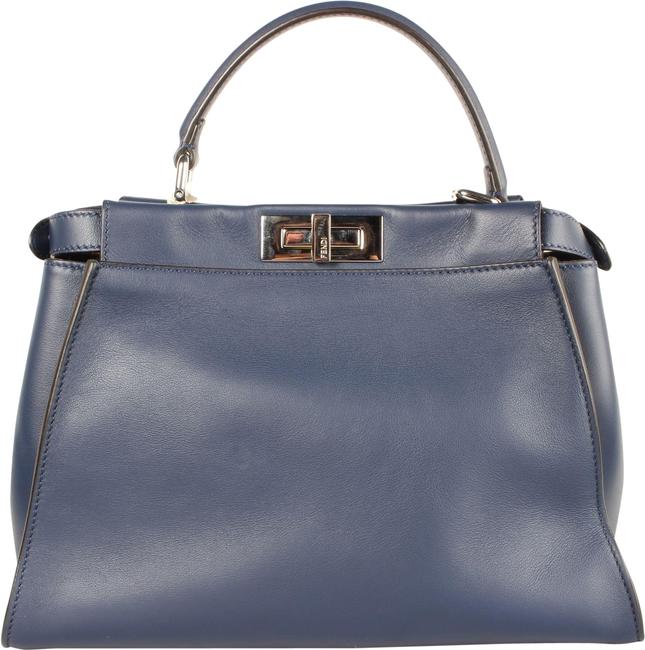 Fendi Peekaboo Medium Snake Lining Navy Blue Calfskin Leather Tote 