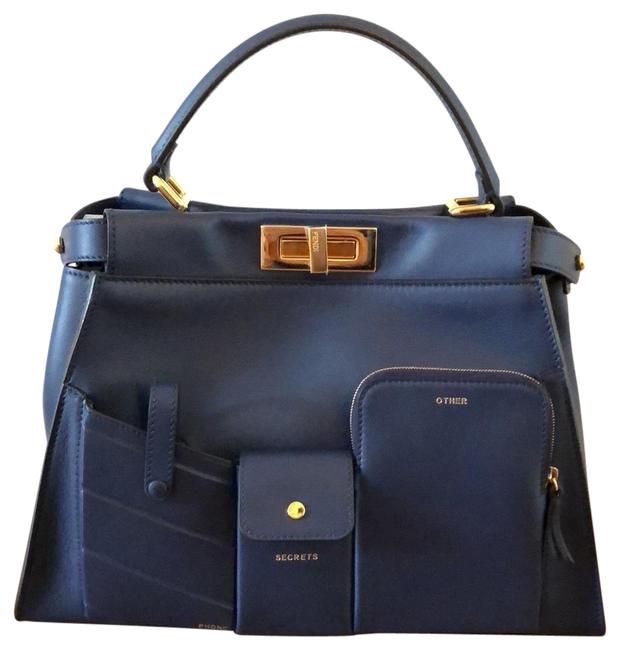 Fendi Peekaboo Iconic Medium Blue Calfskin Leather Backpack 