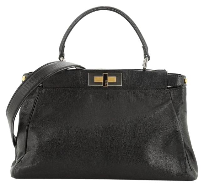 Fendi Peekaboo Soft Regular Black Leather Tote 