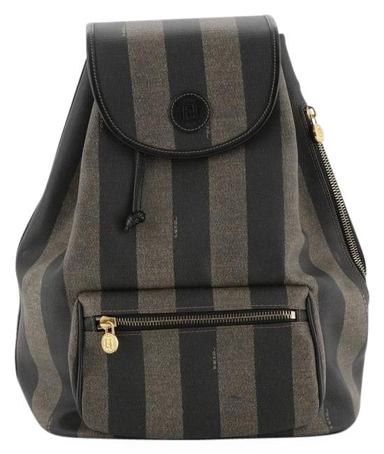 Fendi Pequin Front Pocket Medium Brown Coated Canvas Backpack 