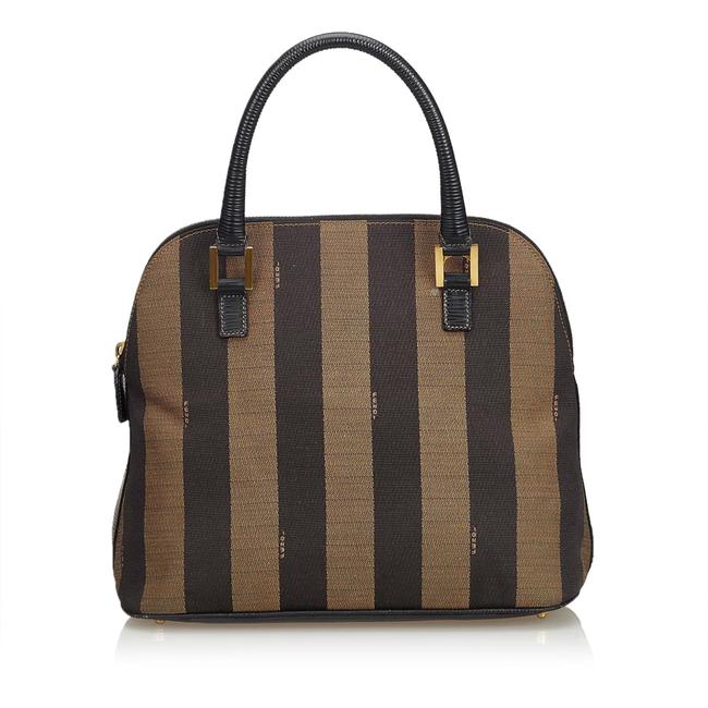 Fendi Pequin Jacquard Handbag Brown Blend Baguette 