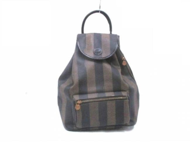 Fendi Pequin Stripe 228078 Brown Coated Canvas X Leather Backpack 