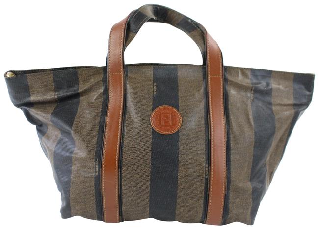 Fendi Pequin Stripe 28fz0731 Tobacco Coated Canvas Tote 