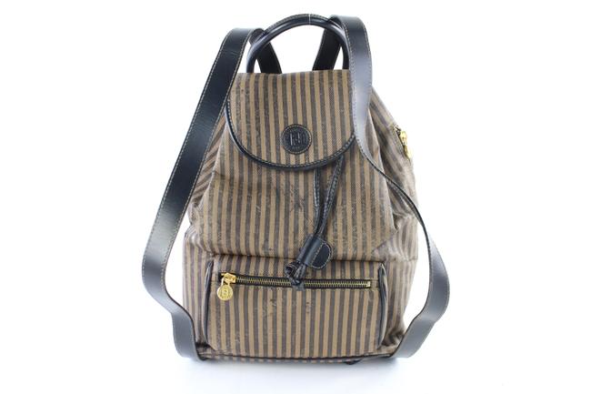 Fendi Pequin Stripe 31fz0629 Brown Canvas Backpack 