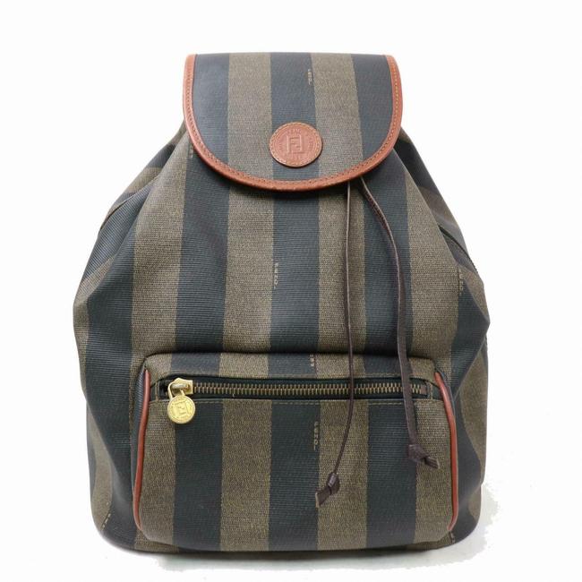 Fendi Pequin Stripe 870729 Brown Coated Canvas Backpack 
