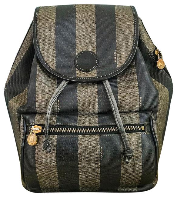 Fendi Pequin Stripe Brown Canvas Backpack 