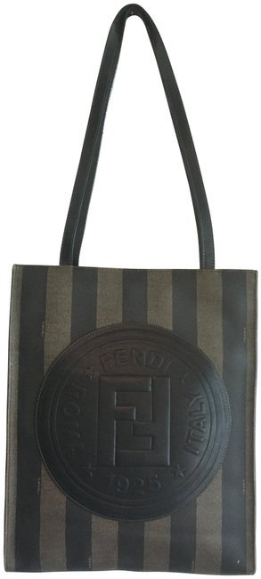 Fendi Pequin Stripe Logo Black Pvc Tote 