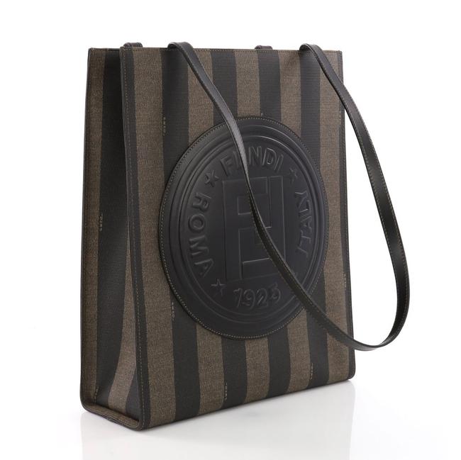 Fendi Shoulder Bag Pequin Stripe Shopper Brown and Black Canvas Tote 