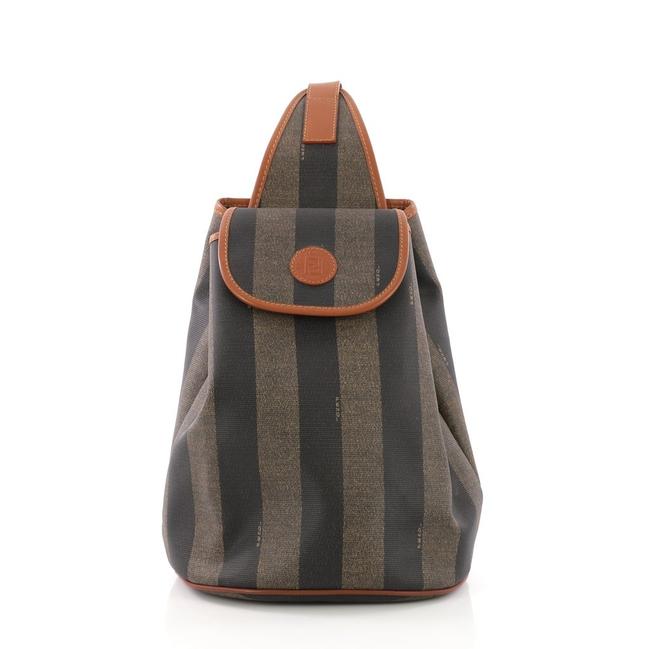 Fendi Pequin Stripe Slingback Brown Coated Canvas Backpack 