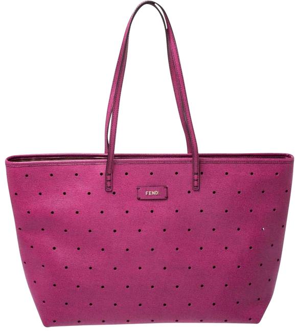 Fendi Perforated Roll Fuschia Leather Tote 