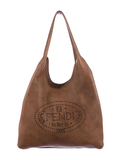 Fendi Perforated Selleria Camel Calfskin Leather Tote 