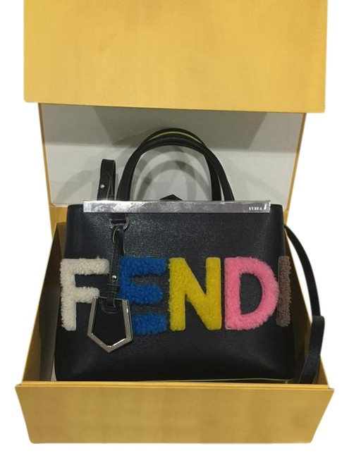 Fendi Petite 2jours Shearling Logo Black Shoulder Bag 