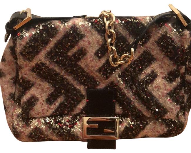 Fendi Pink and Black Leather Sequin Shoulder Bag 