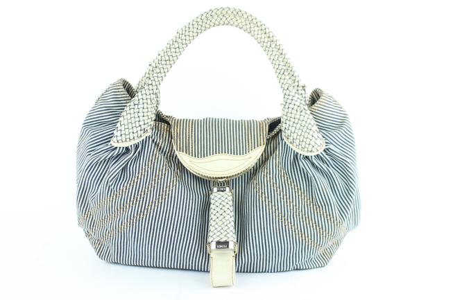 Fendi Hobo Pinstripe Spy 229468 Blue Canvas Shoulder Bag 