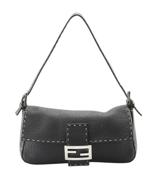 Fendi Pochette 142793 Black Leather WeekendTravel Bag 