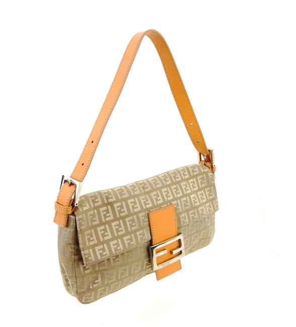 Fendi Pochette Brown Zucchino Canvas Leather Shoulder Bag 