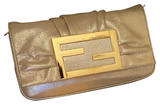 Fendi Pochette Flap Beige Metallic Leather Shoulder Bag 