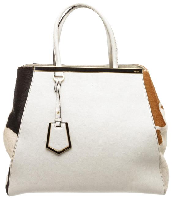Fendi Pony Hair 2jours 497528 Light Gray Leather Tote 