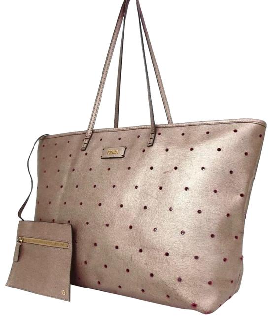 Fendi Porch Punching Plus Pouch Metallic Pink Leather Nylon Tote 