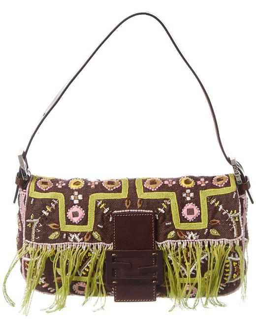 Fendi Pre owned Brown Tweed Embellished No Color Baguette 