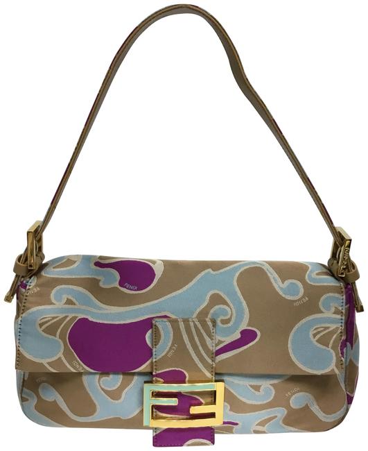 Fendi Printed Beige Silk Baguette 