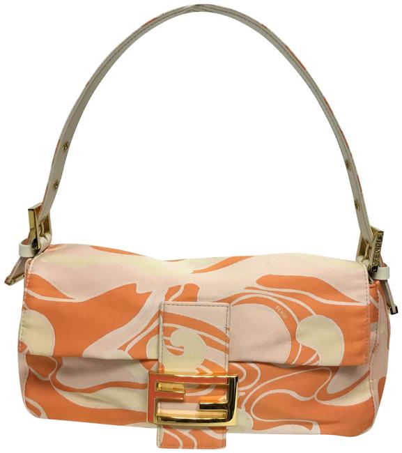 Fendi Printed Orange Silk Baguette 
