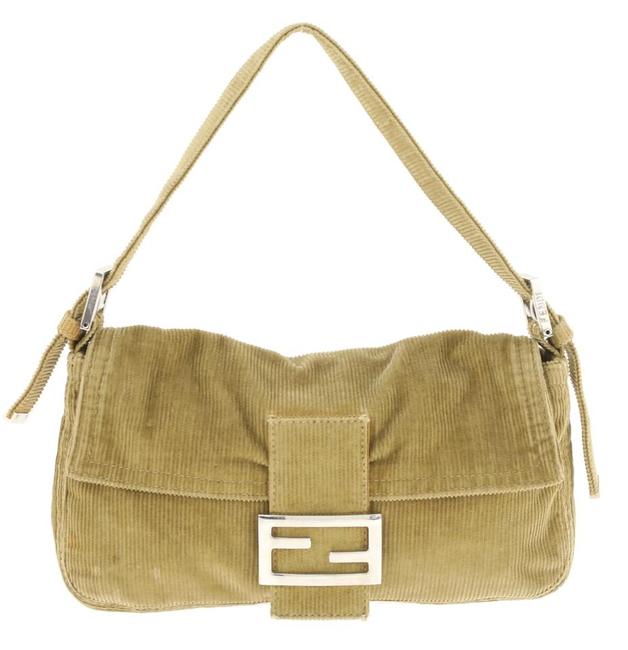 Fendi Purses Tan Corduroy with Chrome Hardware Baguette 
