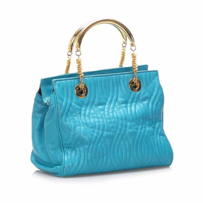 Fendi Quilted Handbag Blue Leather Shoulder Bag 
