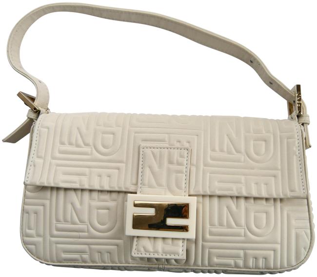 Fendi Quilted White Leather Baguette 