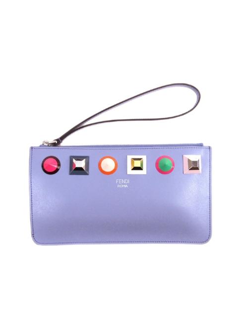 Fendi Clutch Rainbow Collection Women's Calfskin Clutch 8m0341 Blue Leather Wristlet 