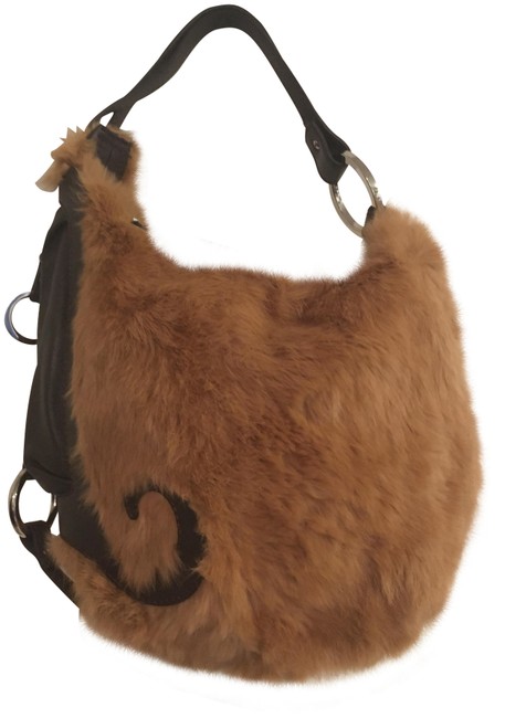 Fendi Rare Lg Vintage Fox Oyster Brown Fur and Leather Suede Shoulder Bag 