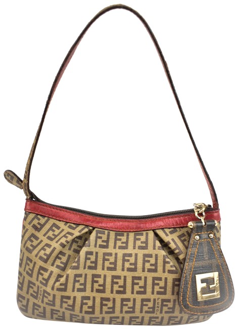 Fendi Red Leather &amp; Beige "Ff" Logo Clutch Np Tote 
