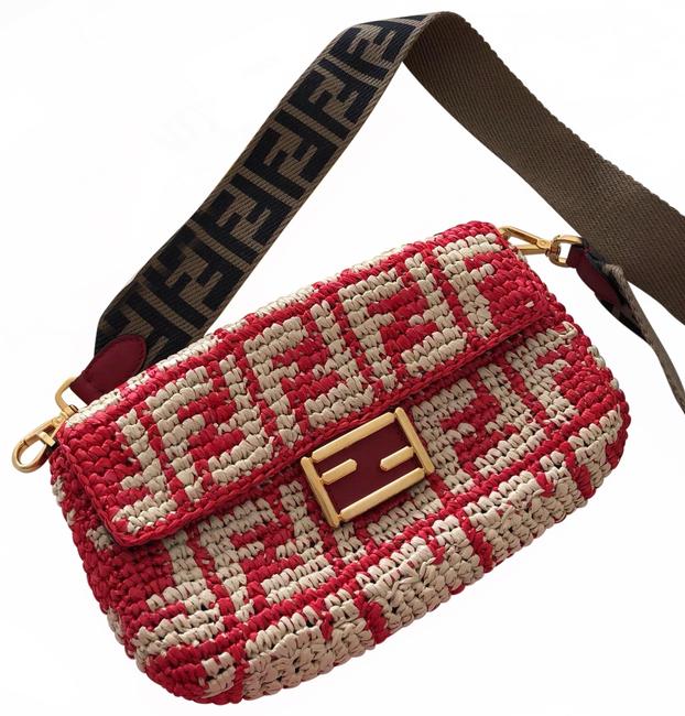 Fendi Red Raffia Baguette 