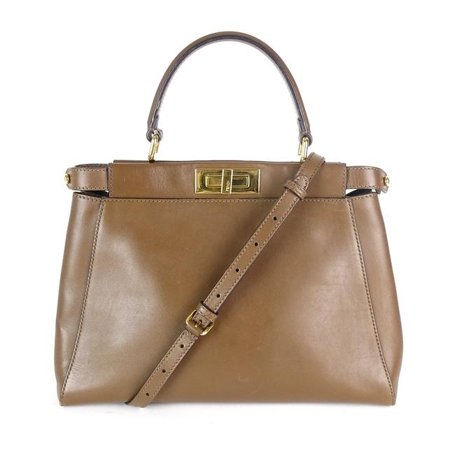Fendi Regular Peekaboo Handbag Brown Calfskin Leather Tote 