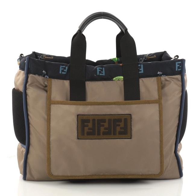Fendi Reversible Printed Large Army Green Nylon Tote 