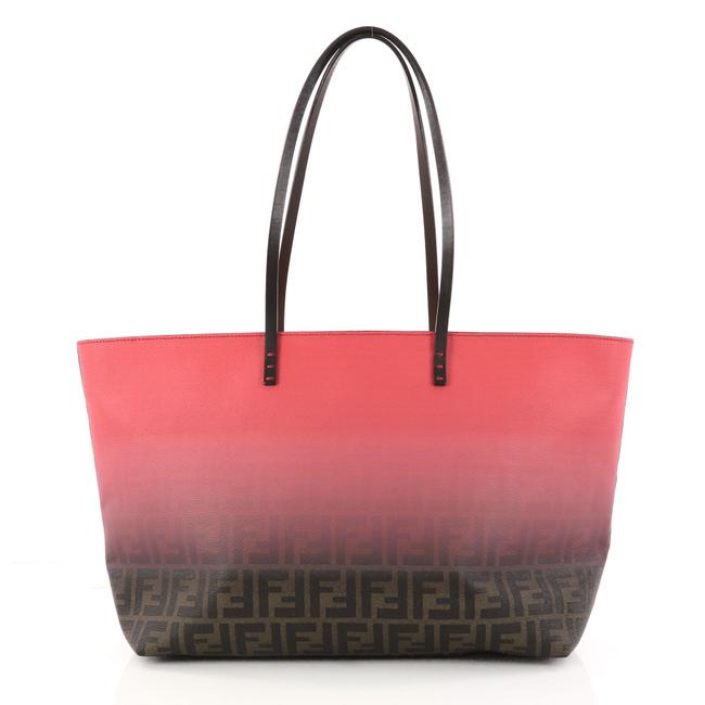 Fendi Ombre Roll Zucca Coated Large Pink and Brown Canvas Tote 